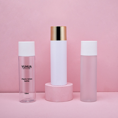 150-ml-Kunststoffverpackungsflaschen, mattierte, klare, kundenspezifische Farbe mit Alu-Goldkappe