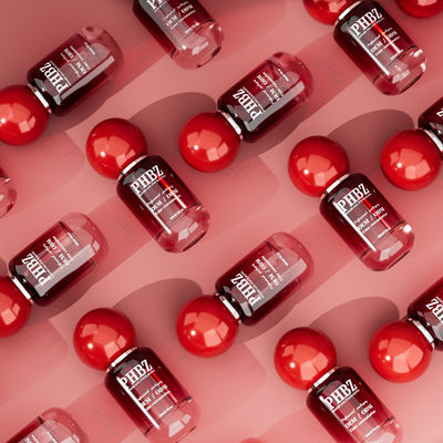 30ml / 1oz Leere rote Gradient Glas Kosmetikserumflasche mit rundem Kugelkappen, kundenspezifische Farbe OEM ODM Hautpflegeverpackung für Lotion ätherisches Öl
