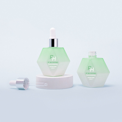 Maßgeschneiderte einzigartige Form Frosted Green Glass Serum Tropffflaschen 30ml ätherische Ölflasche