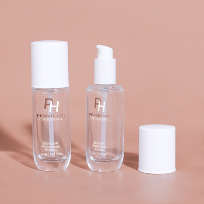 Runde Form Klare leere Flüssigkeitsbasis Flasche 30 ml 1 oz Glas Lotion Pumpe Flasche Für kosmetische Verpackung