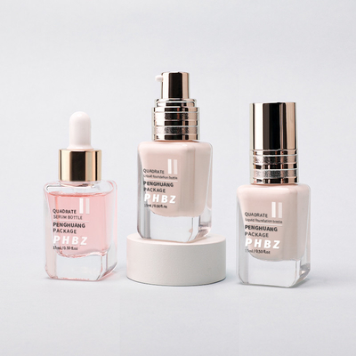 Quadratisch durchsichtige Glasflasche 15 ml Probengröße Kosmetische Lotionflasche