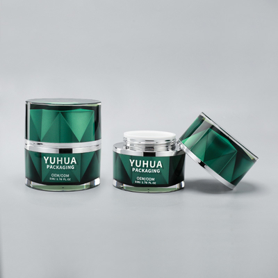 Großhandel Luxus Kunststoff Creme Tiegel 50g Leere grüne Doppelwand Kosmetik Tiegel für Hautpflege