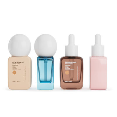 Leere Großhandelspumpflaschen 30ML Runde Kugelverschluss Quadratische Glas-Flüssigfoundation-Flaschen