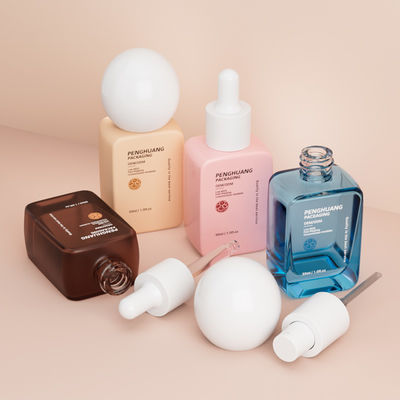 Leere Großhandelspumpflaschen 30ML Runde Kugelverschluss Quadratische Glas-Flüssigfoundation-Flaschen