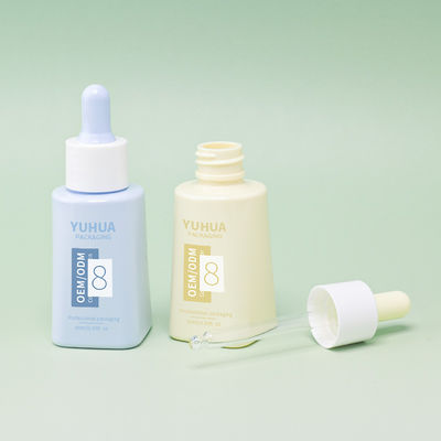 Benutzerdefiniertes Logo 50 ml PET Quadrat Serum Tropffflasche mit Gummi-Kappe