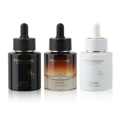 Runde Glas-Tropfflasche mit individuellem Logo nach Kundenwunsch