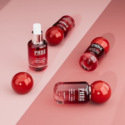 30ml / 1oz Leere rote Gradient Glas Kosmetikserumflasche mit rundem Kugelkappen, kundenspezifische Farbe OEM ODM Hautpflegeverpackung für Lotion ätherisches Öl
