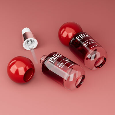 30ml / 1oz Leere rote Gradient Glas Kosmetikserumflasche mit rundem Kugelkappen, kundenspezifische Farbe OEM ODM Hautpflegeverpackung für Lotion ätherisches Öl
