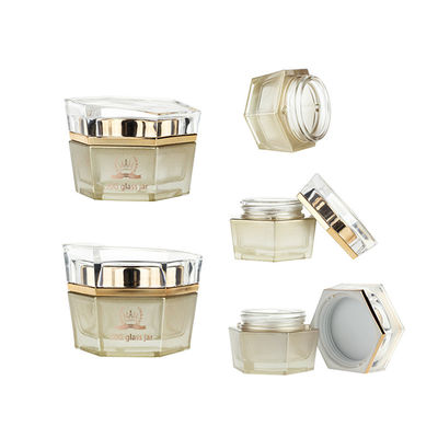 Luxus-kosmetisches Glas 30g, das sechseckige Glasgefäße Skincare verpackt
