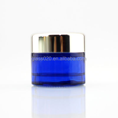 Leere blaue Glasgefäße der Creme-30g Luxus für Kosmetik mit Deckel