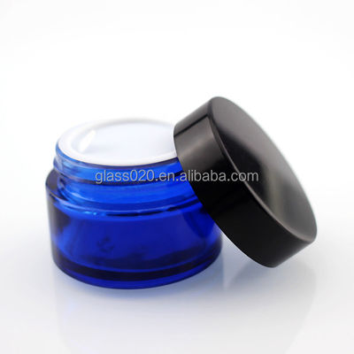 Leere blaue Glasgefäße der Creme-30g Luxus für Kosmetik mit Deckel