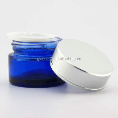 Leere blaue Glasgefäße der Creme-30g Luxus für Kosmetik mit Deckel