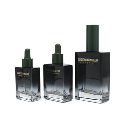 Kosmetische leere Tropfflasche des schwarzes Quadrat-Luxusserum-Glas-ätherischen Öls 30ml 50ml 100ml