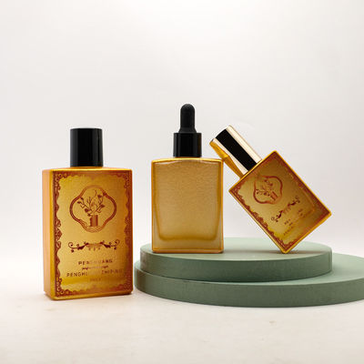 Kundengebundene Tropfflasche des kosmetisches Quadrat-Luxusserum-Glas-ätherischen Öls Gold des Öls 30ml 50ml 100ml leeres