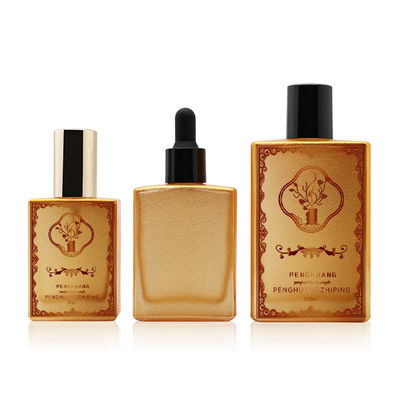 Kundengebundene Tropfflasche des kosmetisches Quadrat-Luxusserum-Glas-ätherischen Öls Gold des Öls 30ml 50ml 100ml leeres