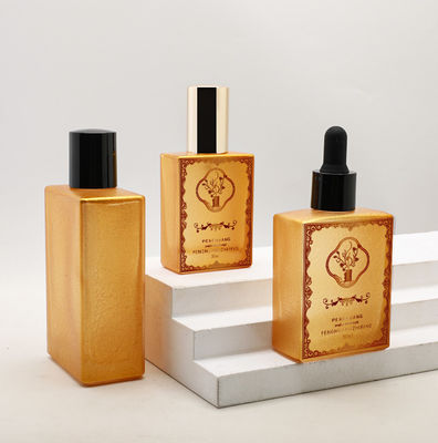 Kundengebundene Tropfflasche des kosmetisches Quadrat-Luxusserum-Glas-ätherischen Öls Gold des Öls 30ml 50ml 100ml leeres
