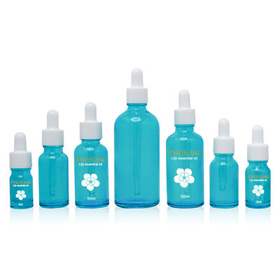 Blauer Essentail-Öl-Bambustropfenzähler-Glasflasche mit kundenspezifischem Logo Printing