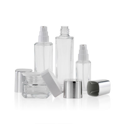 Lotions-Flaschen-kosmetischer Verpackensatz des Quadrat-50g mit silberner Kappe