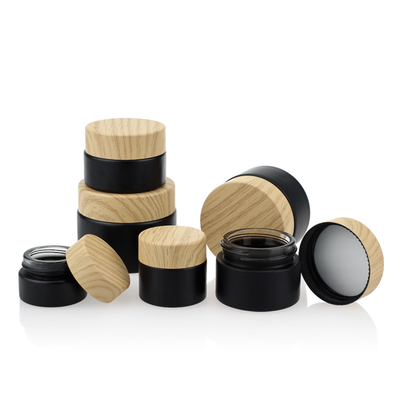 Kosmetisches Verpackensatz-Bambusfarbüberwurfmutter-Schwarzes Matte Glass Jars 50g