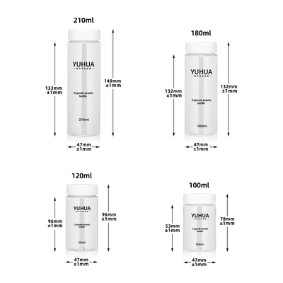 Klare zylinderförmige Plastikflasche mit weißer Kappe 210ml 120ml