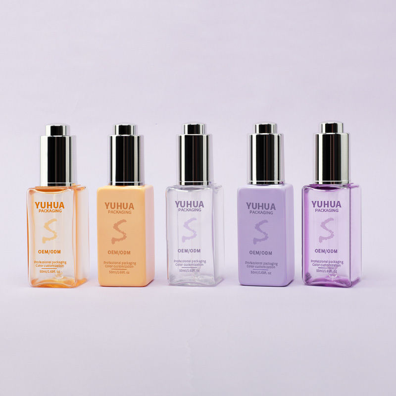 Quadratische Serum-Tropffflaschen mit Seidenschirm/Hotstempel/Kennzeichnung in klarem Grün, Blau oder Weiß