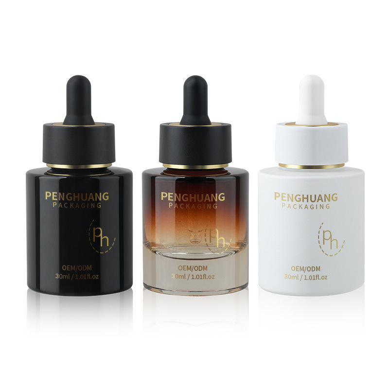 Runde Glas-Tropfflasche mit individuellem Logo nach Kundenwunsch