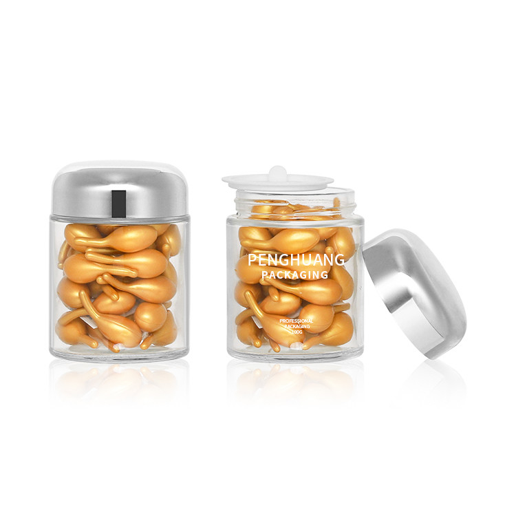 Runder Glas-Behälter der Kapsel-100g mit Rose Golden Cap Sliver Cap-Glasgefäß Packaing