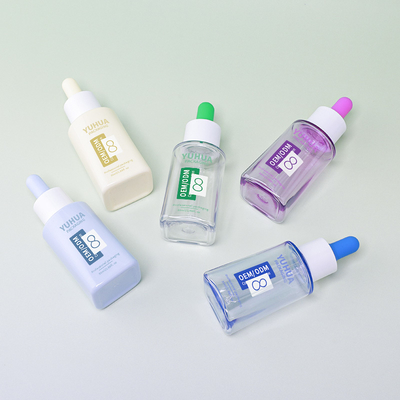 Benutzerdefiniertes Logo 50 ml PET Quadrat Serum Tropffflasche mit Gummi-Kappe