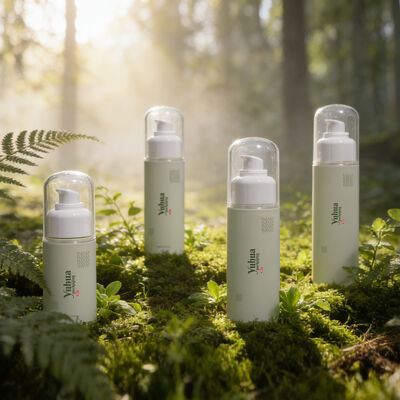 Individuell bedruckte Kunststoffverpackungsflaschen in verschiedenen Größen mit Auslaufschutz für kosmetische Zwecke