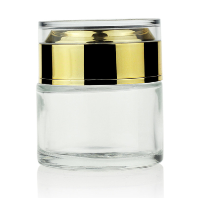Hoher weißer Cremetiegel des Mattglas-50g mit Luxusacrylgolddeckel
