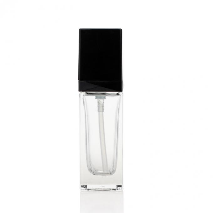 Populäre klare Grundlagen-Glas-Flasche Logo Print Square Shapeds 30ml mit Lotions-Pumpe