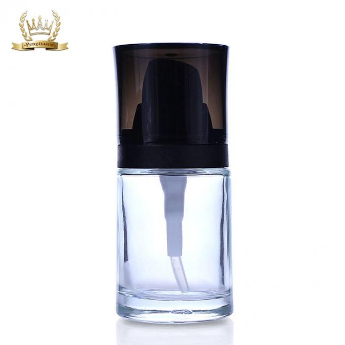 klare quadratische kosmetische Glasflaschen-Lotionsserum-Pumpenluxussprühflasche der Grundlage 30ml mit schwarzem Deckel