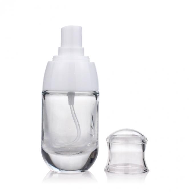 Flasche China-leere klare Glasflüssiger grundierung 30ml mit weißer Pumpe