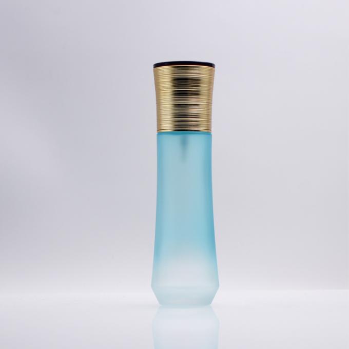 Malende blaue leere kosmetische Glasflaschen der Pumpen-Lotions-100ml mit Goldkappen-Großhandel für Hautpflege