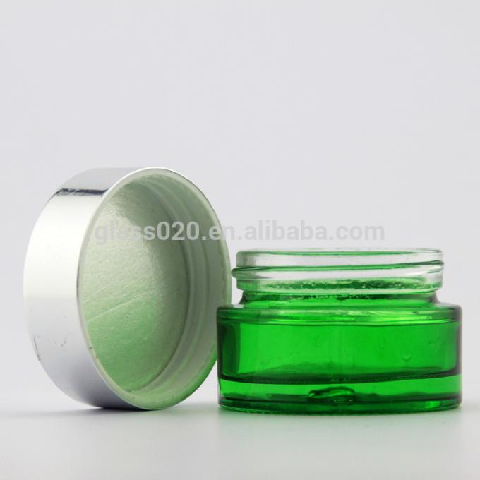 En gros leerer grüner kosmetischer GlasCremetiegel 5 10 15 20 30 50 100g mit silbernem Deckel