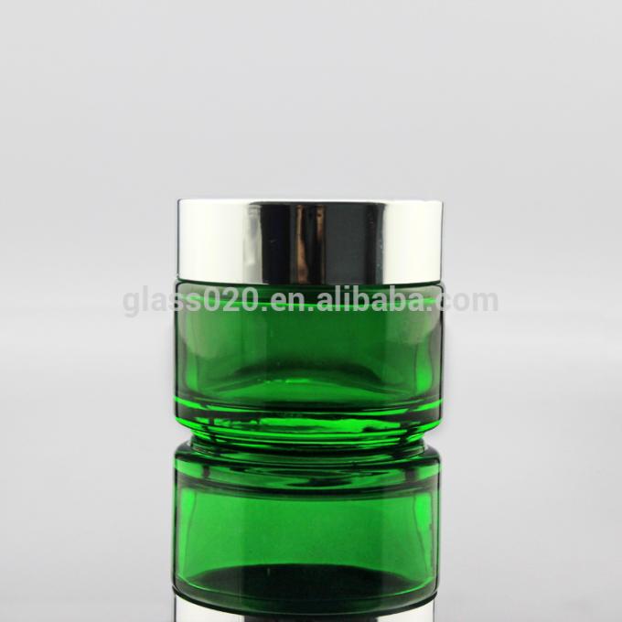 En gros leerer grüner kosmetischer GlasCremetiegel 5 10 15 20 30 50 100g mit silbernem Deckel