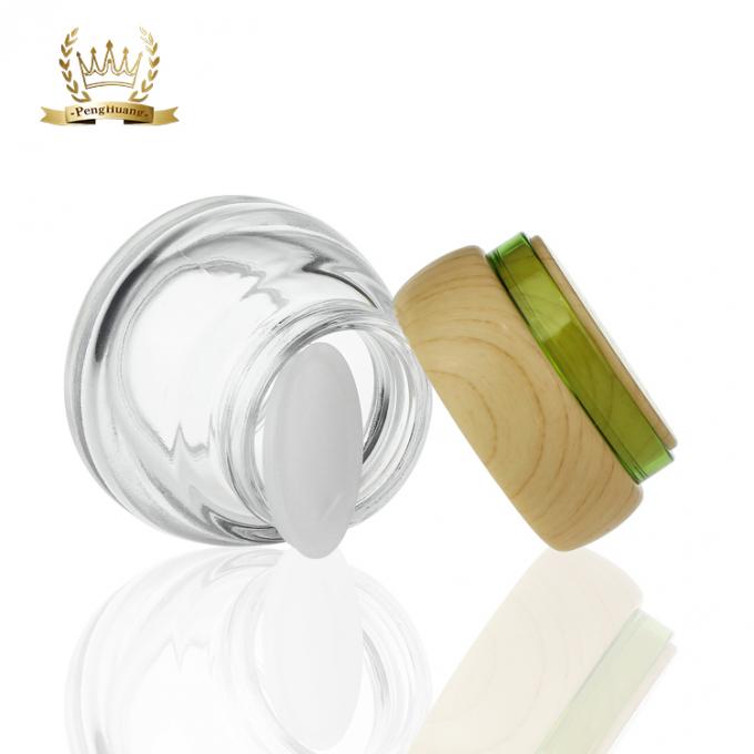 kosmetisches Flaschenglas skincare Glases 30g 50g, das 40ml 100ml 120ml mit hölzerner Pumpenkappe verpackt