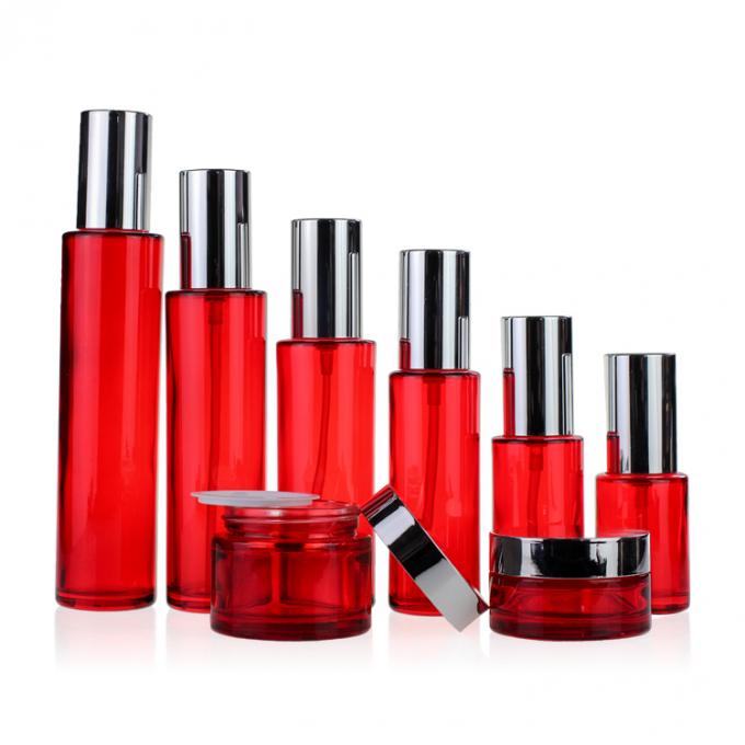 Rote Luxusbehälter-tragbare Lotions-Flaschen-Großhandelsreise-kosmetischer Verpackensatz/Cremetiegel und Lotions-Flasche